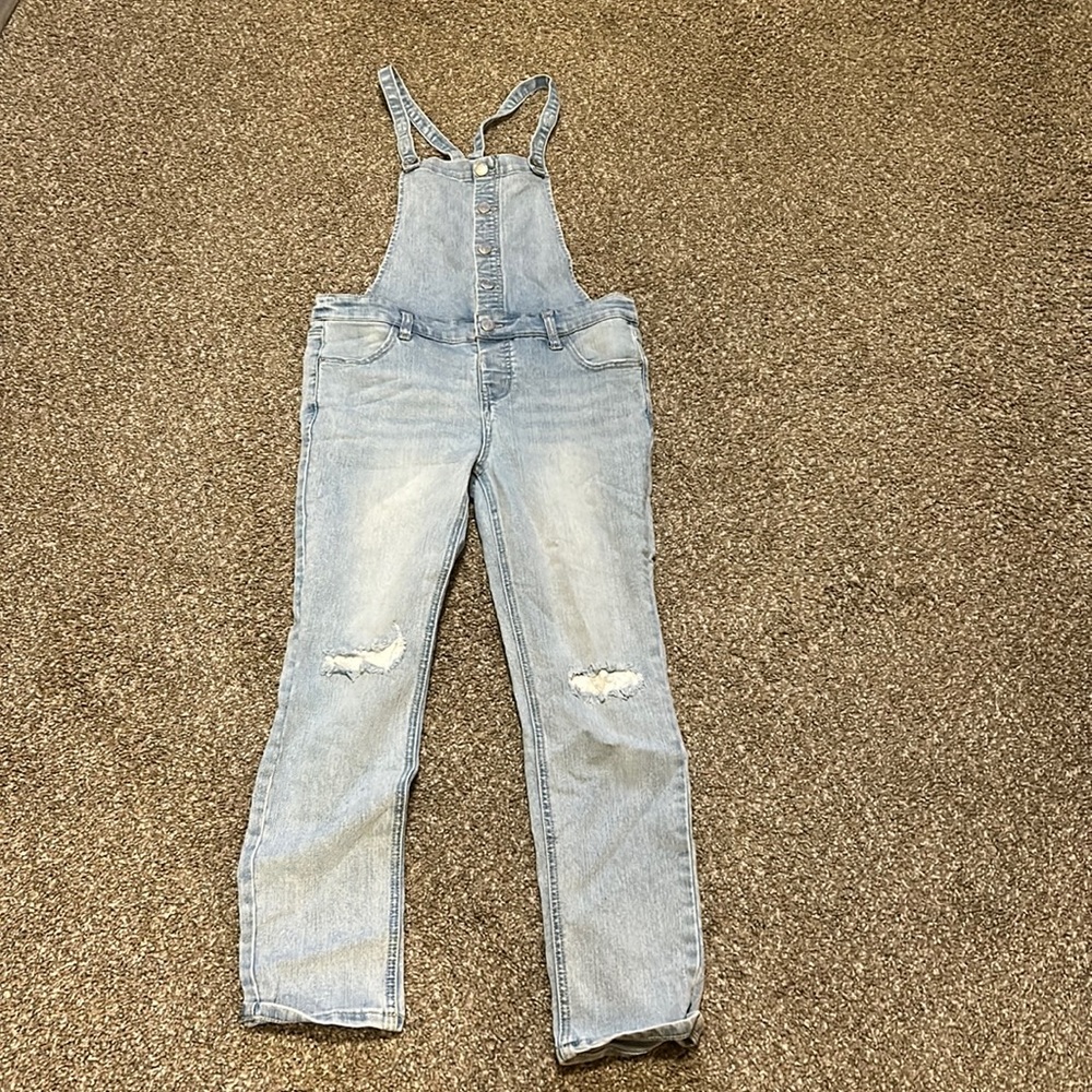Cat & Jack light blue jean overalls, size L (10/12)